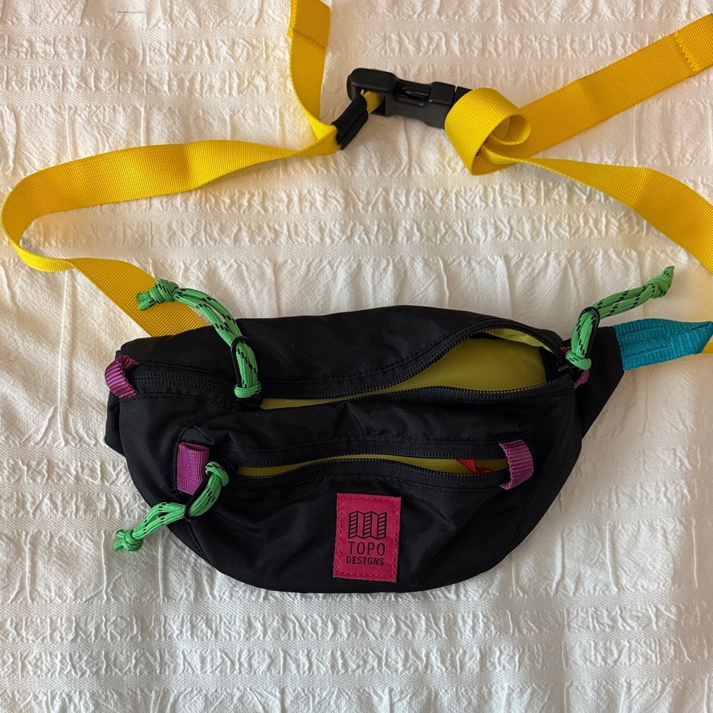 Topo Designs Black Waist Pack with Yellow Strap